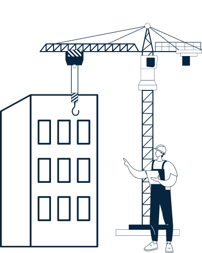 Chantier de construction en cours, avec un architecte qui suit le projet