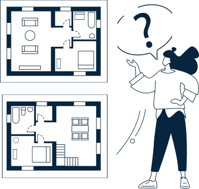 Plan d’appartement et d’un salon moderne, montrant le choix d’un bien immobilier neuf adapté à ses critères