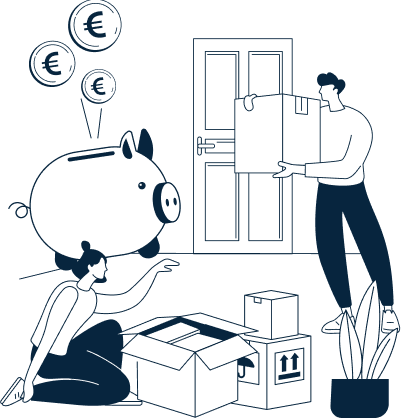 Locataires déballent leurs cartons de déménagement