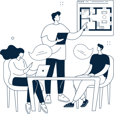 Échange entre un couple de client et un conseiller HABITEC, discutant de leurs envies et critères pour un futur logement neuf à Nîmes