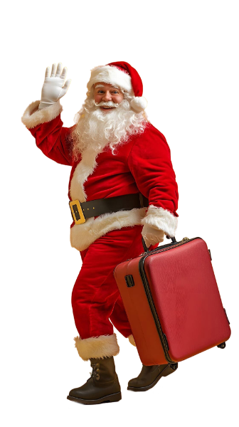 père noël qui part en vacances avec sa valise