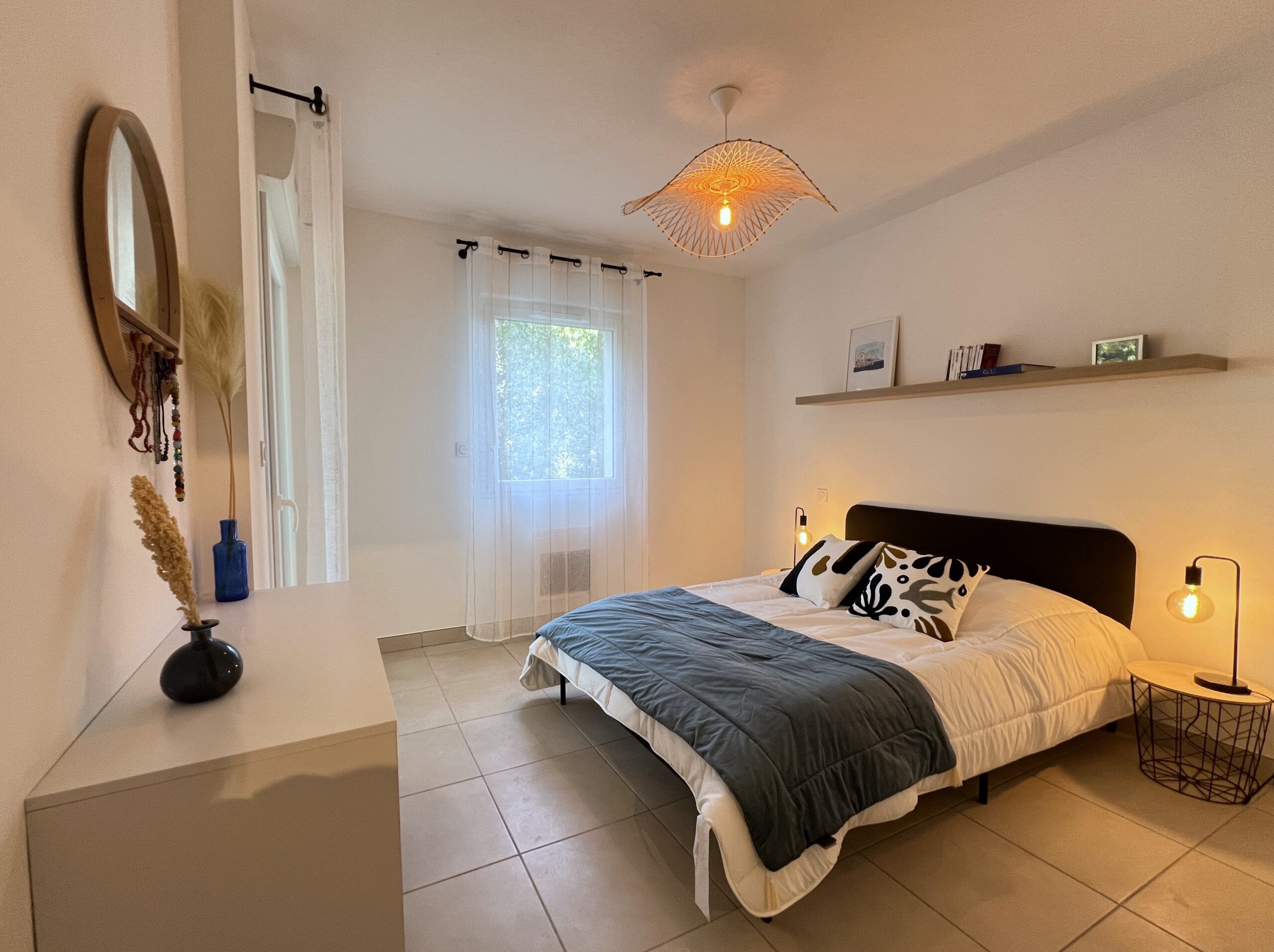 Chambre décorée d'un logement neuf dans une résidence construite par Habitec